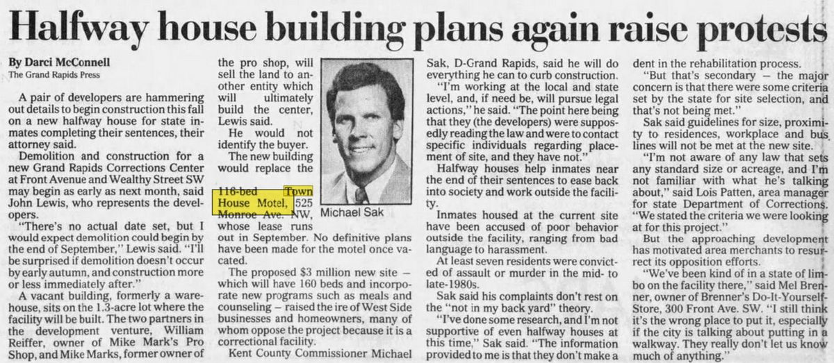 Town House Motel - Aug 31 1992 Article (newer photo)